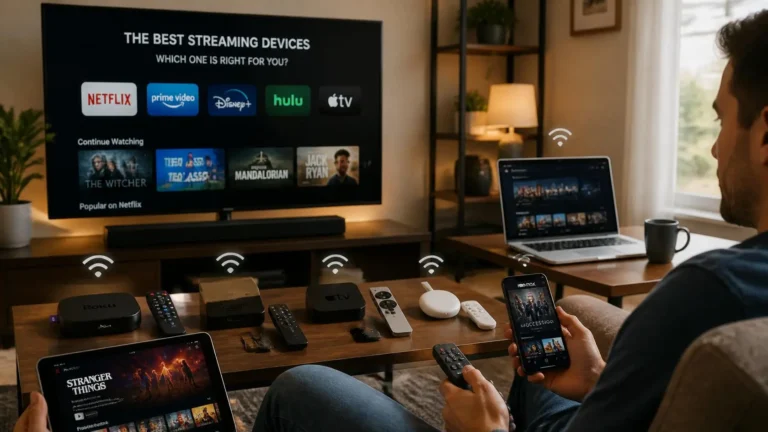 Smart TV, streaming stick, streaming box, laptop, phone, and tablet compared for streaming