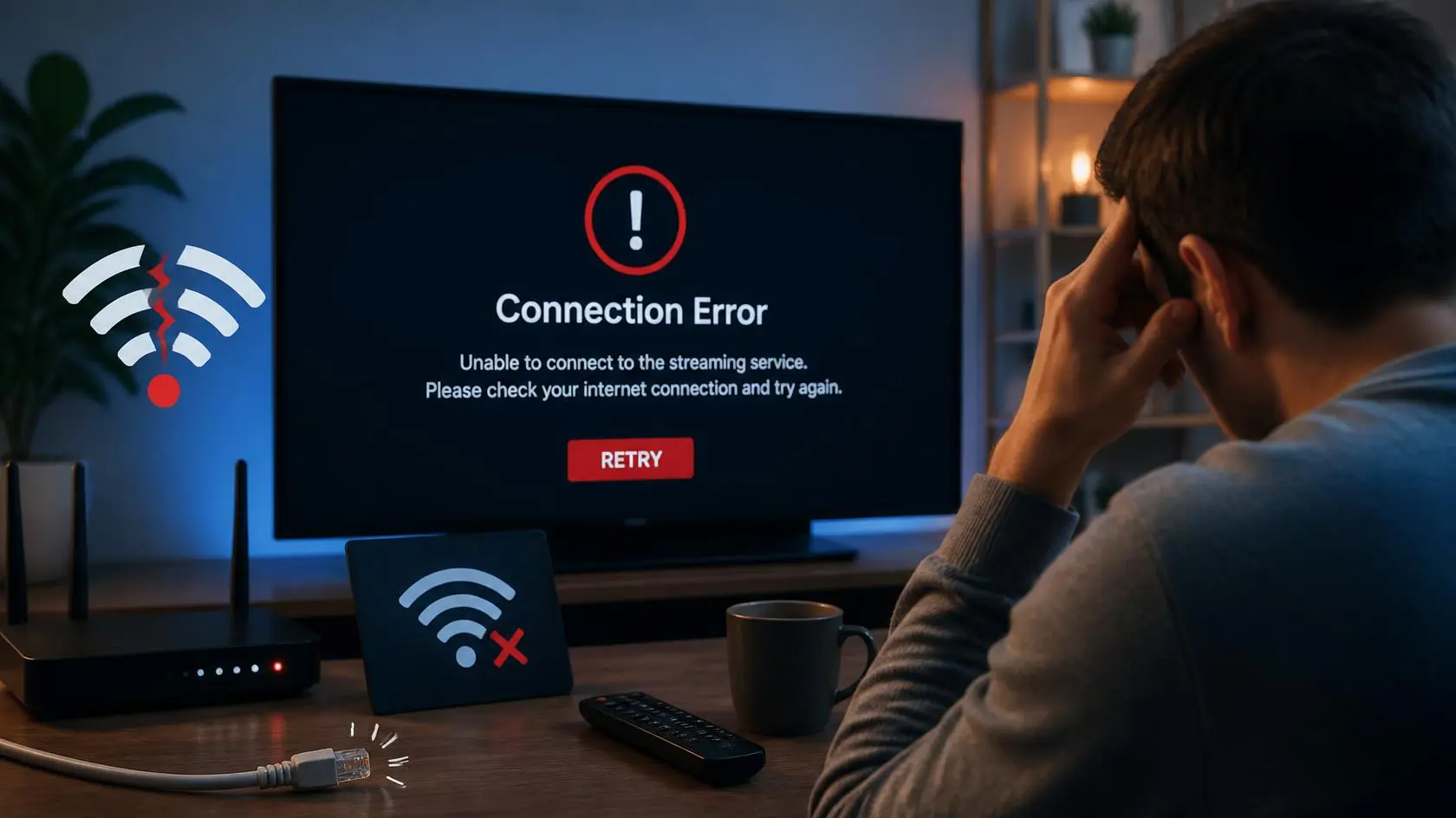 Streaming connection error message on a device screen