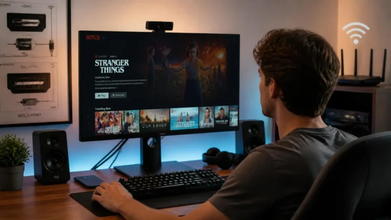 Streaming on desktop with monitor and speakers setup