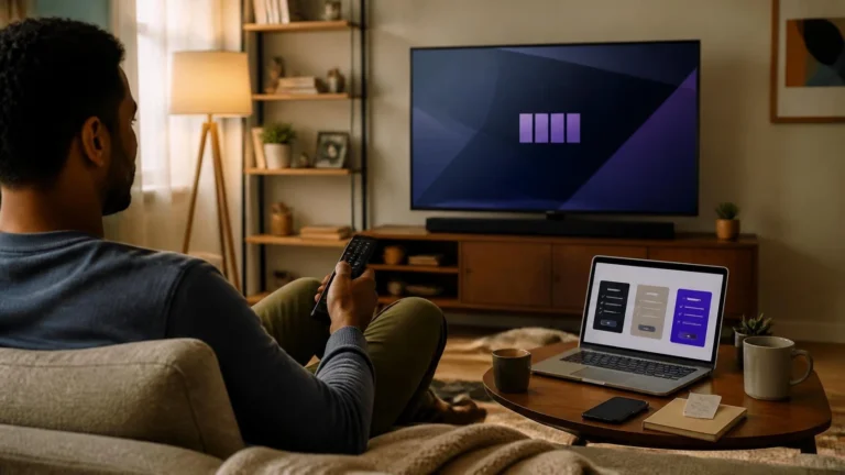 Ad-supported streaming plan showing a viewer watching television during an advertising break