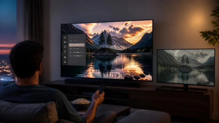 HDR vs SDR streaming comparison showing a viewer comparing bright, high-contrast video on two displays