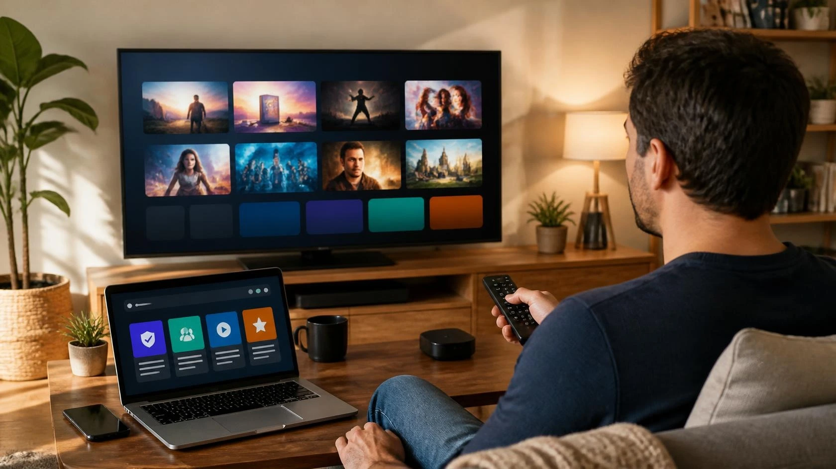 StreamingCommunity alternatives shown on a television as a viewer compares safe legal streaming services using a laptop